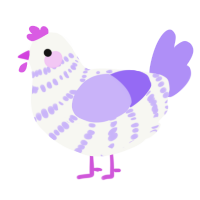 A white and lilac chicken with a bar pattern