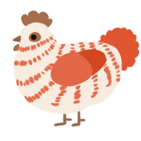 A cream and vermilion chicken with a bar pattern