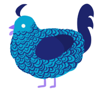 A cerulean and navy chicken with a double-lace pattern