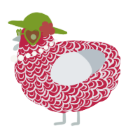 A crimson and mist chicken with a double-lace pattern