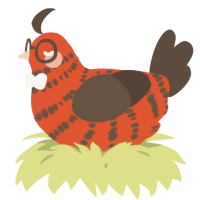 A vermilion and bark chicken with a bar pattern