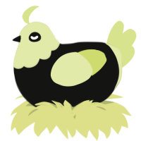 A black and lemon chicken with a head pattern