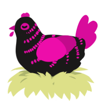 A sable and fuchsia chicken with a half-bar pattern