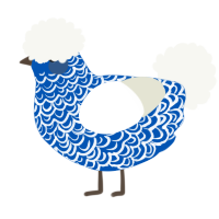 A ultramarine and white chicken with a double-lace pattern