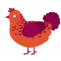 A vermilion and maroon chicken with a half-lace pattern