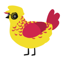 A yellow and crimson chicken with a half-lace pattern