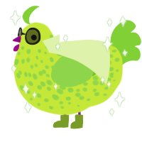 A lime and grass chicken with a speckle pattern