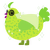 A lime and grass chicken with a speckle pattern