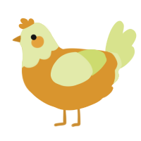 A orange and lemon chicken with a head pattern