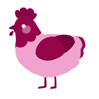 A pink and maroon chicken with a head pattern