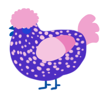 A indigo and pink chicken with a speckle pattern