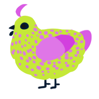 A lime and orchid chicken with a speckle pattern