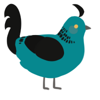A teal and black chicken with a neck-band pattern