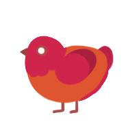 Sunrise, a vermilion and crimson chicken with a head pattern