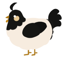 A cream and black chicken with a head pattern