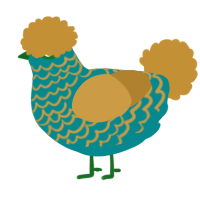 A teal and gold chicken with a lace pattern
