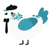 A white and sea chicken with a neck-speckle pattern