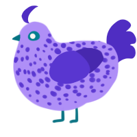 A lilac and indigo chicken with a speckle pattern
