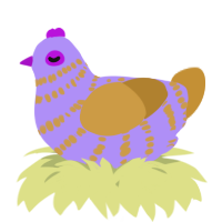 A lilac and gold chicken with a bar pattern