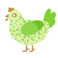 A apple and grass chicken with a speckle pattern