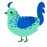 A mint and ultramarine chicken with a half-lace pattern