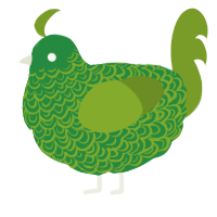 A viridian and chartreuse chicken with a double-lace pattern