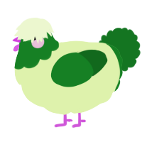 A apple and leaf chicken with a head pattern