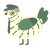 A cream and teal chicken with a bar pattern