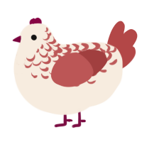A cream and red chicken with a half-lace pattern