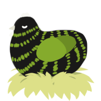 A sable and chartreuse chicken with a bar pattern