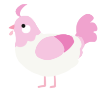 A white and pink chicken with a head pattern