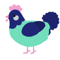 A mint and navy chicken with a head pattern