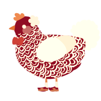 A maroon and rose chicken with a double-lace pattern