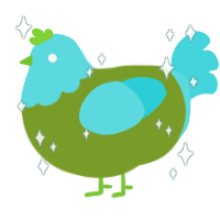 A chartreuse and aqua chicken with a head pattern