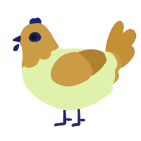 A apple and gold chicken with a head pattern