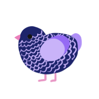 logo, a navy and lilac chicken with a lace pattern