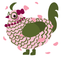 A rose and olive chicken with a lace pattern