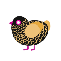 A black and honey chicken with a lace pattern