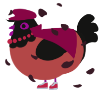 A red and black chicken with a head pattern