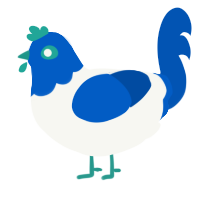 A white and ultramarine chicken with a head pattern