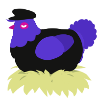 A black and indigo chicken with a head pattern