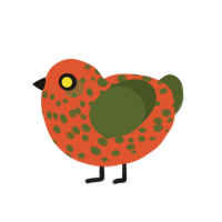 A vermilion and olive chicken with a speckle pattern
