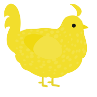 A yellow chicken with a speckle pattern