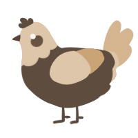 A bark and beige chicken with a head pattern