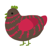A bark and crimson chicken with a bar pattern