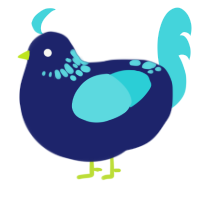 A navy and aqua chicken with a neck-speckle pattern