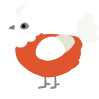 A vermilion and white chicken with a head pattern