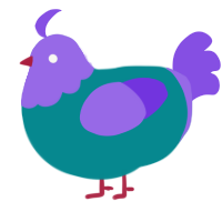 A teal and blurple chicken with a head pattern