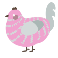 A pink and silver chicken with a bar pattern