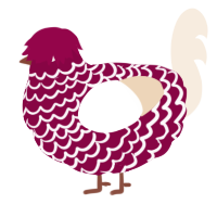 A maroon and cream chicken with a lace pattern